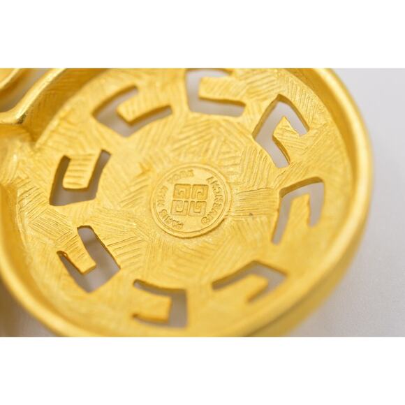 Givenchy Vintage Logo Pin Brooch Brushed Gold Door Knocker Chunky Signed BinF - Picture 9 of 10